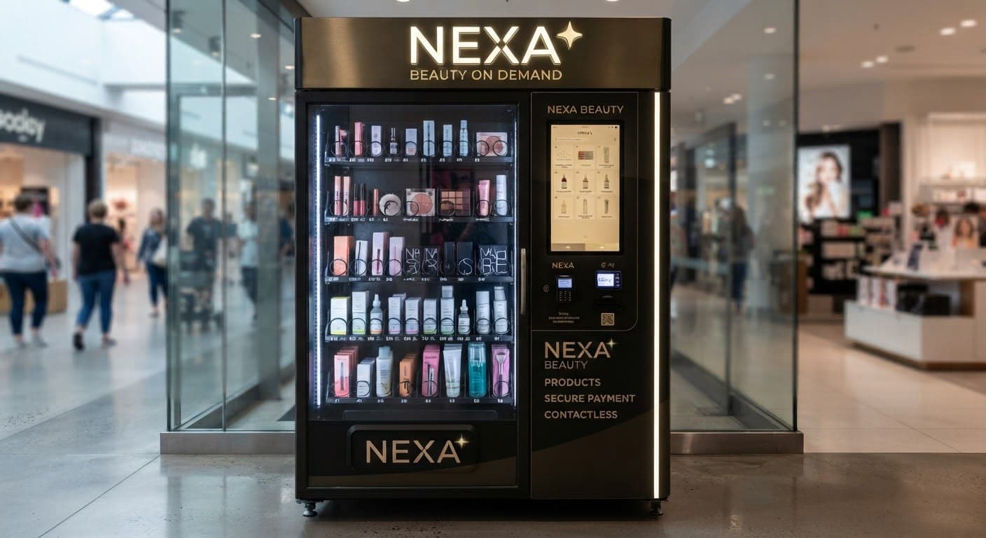 NEXA Beauty vending machine with cosmetics and skincare in a shopping centre